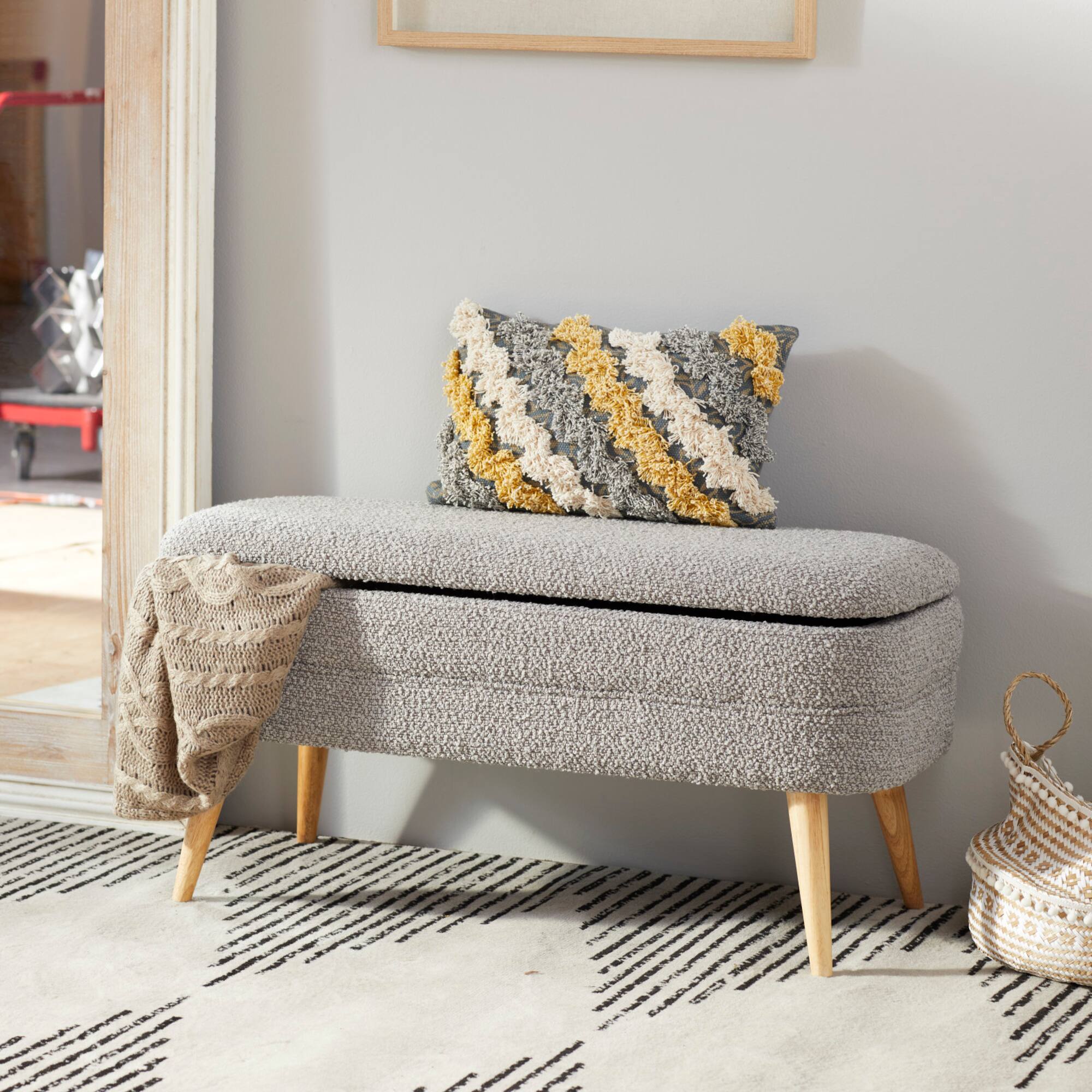 40" Contemporary Polyester & Wood Storage Bench